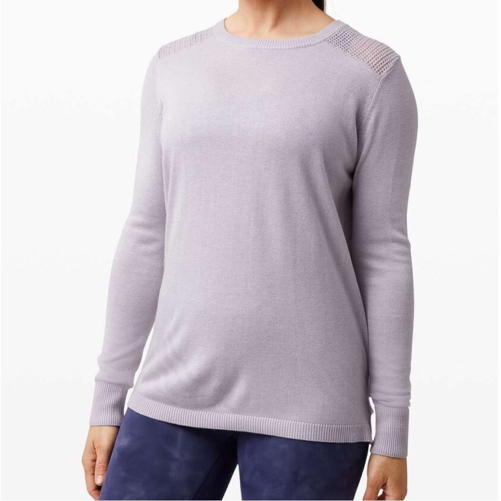 Lululemon Back to Balance Long Sleeve Sweater Iced Iris Sz L‎ Large Open Back